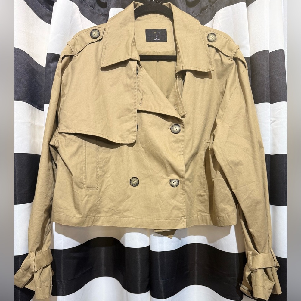 Iris Tan Crop Trench Coat with Button Details